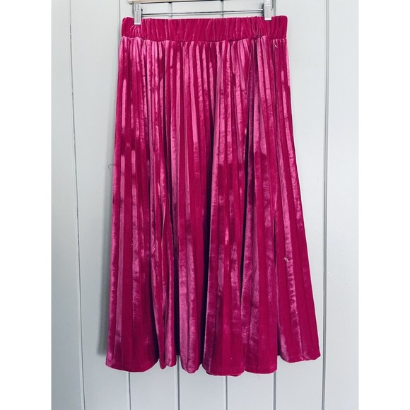 Arula Dresses & Skirts - Arula Skirt A 14/16 Pink Velvet Pleated Midi Elastic Waist Pull-On Babie Core